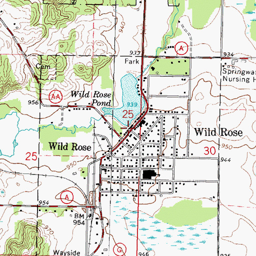 Topographic Map of Wild Rose Police Department, WI