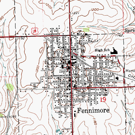 Topographic Map of Fennimore Police Department, WI