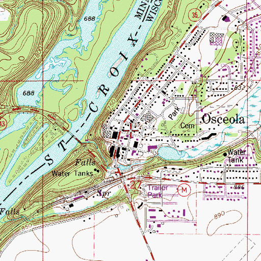 Topographic Map of Osceola Police Department, WI