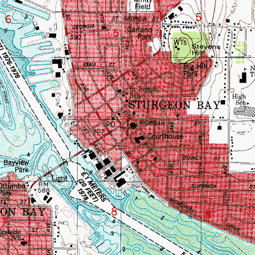 Topographic Map of Sturgeon Bay Police Department, WI