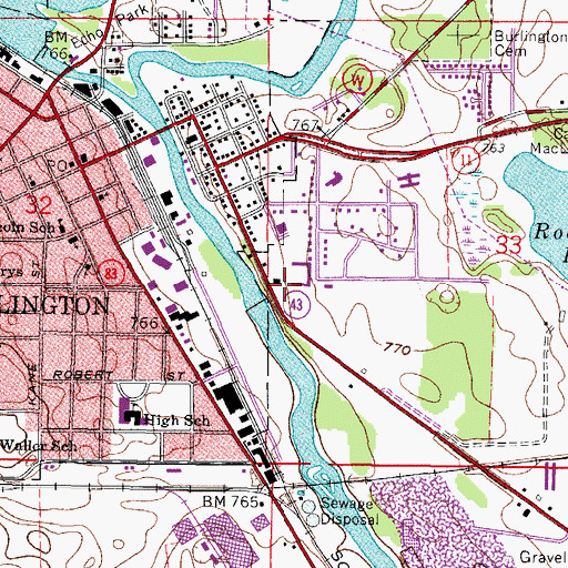 Topographic Map of Burlington Township Police Department, WI