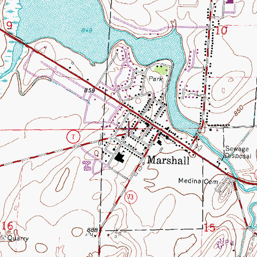Topographic Map of Marshall Police Department, WI