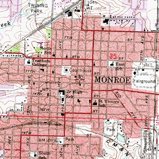 Topographic Map of Monroe Police Department, WI