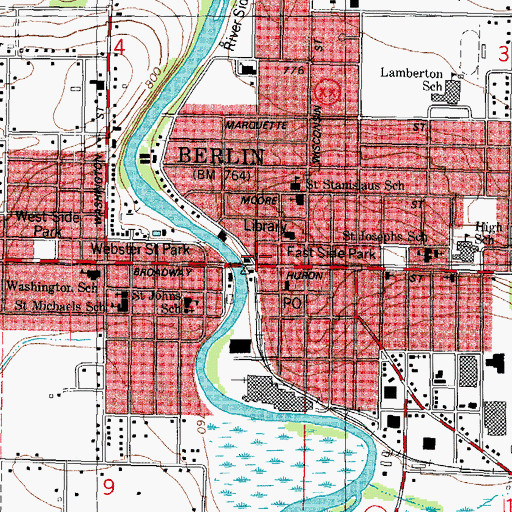 Topographic Map of Berlin Police Department, WI