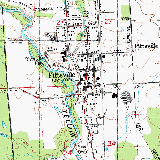 Topographic Map of Pittsville Police Department, WI