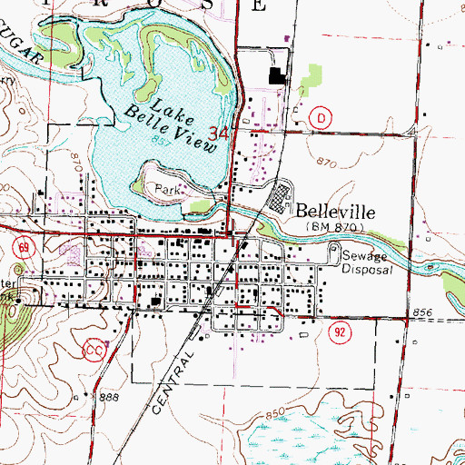 Topographic Map of Belleville Police Department, WI