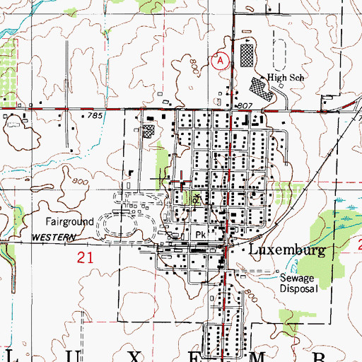 Topographic Map of Luxemburg Police Department, WI