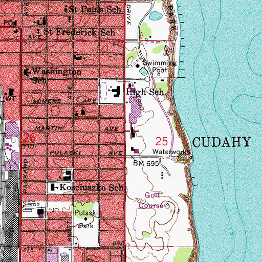 Topographic Map of Cudahy Police Department, WI