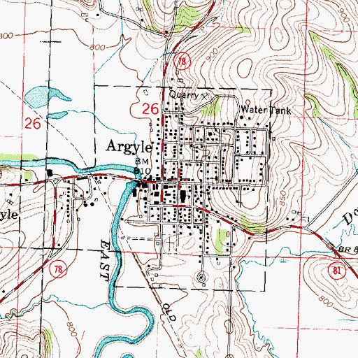 Topographic Map of Argyle Police Department, WI