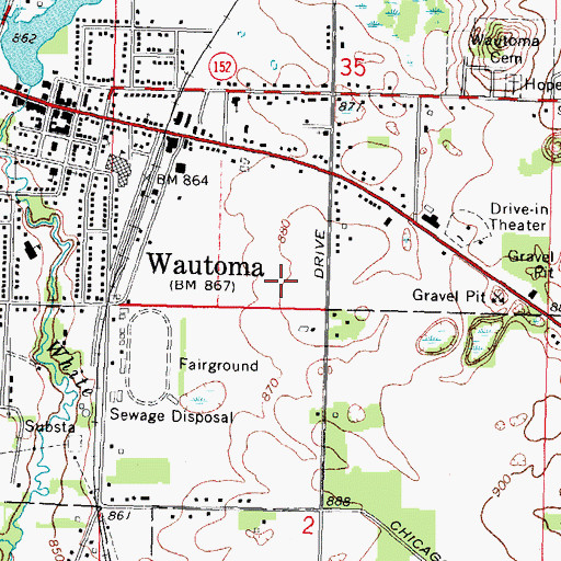 Topographic Map of Waushara County Sheriff's Office, WI