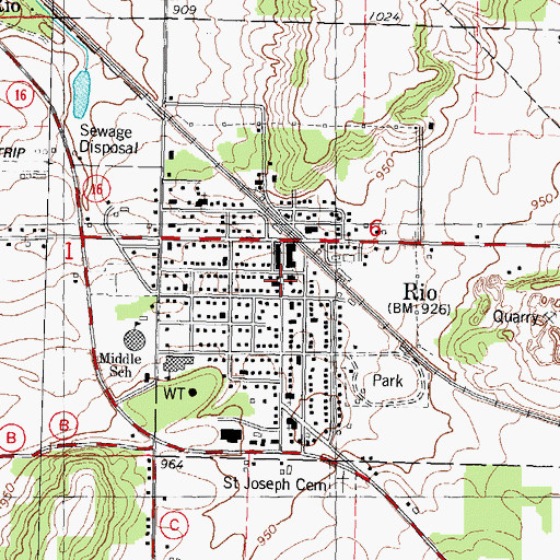 Topographic Map of Rio Police Department, WI