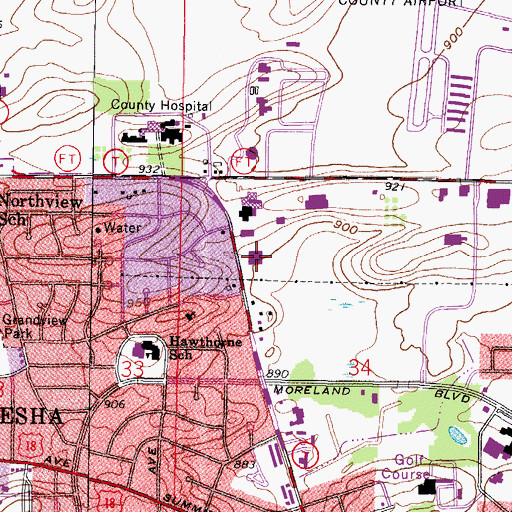 Topographic Map of Waukesha Police Department, WI