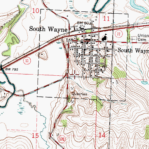 Topographic Map of South Wayne Police Department, WI