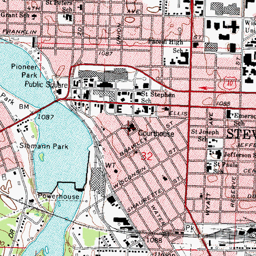 Topographic Map of Stevens Point Police Department, WI