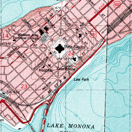 Topographic Map of Madison Police Department - Central District, WI