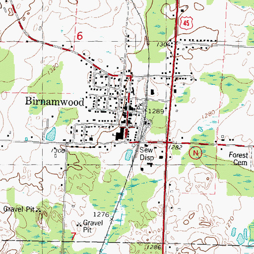 Topographic Map of Birnamwood Police Department, WI