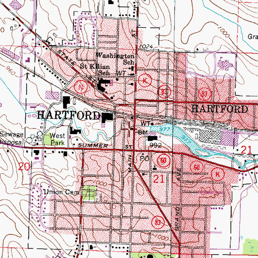 Topographic Map of Hartford Police Department, WI