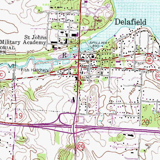 Topographic Map of Delafield City Police Department, WI