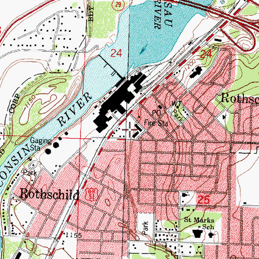 Topographic Map of Rothschild Police Department, WI