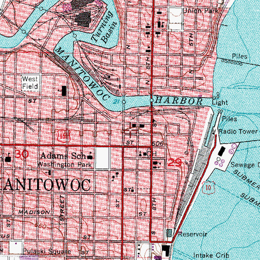 Topographic Map of Manitowoc Police Department, WI