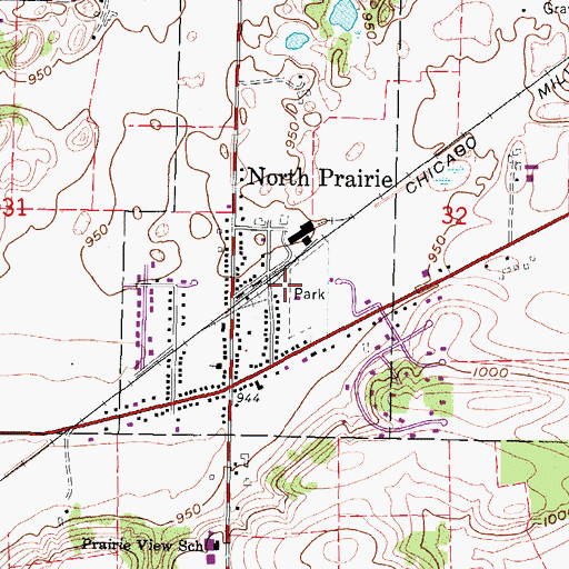 Topographic Map of North Prairie Police Department, WI