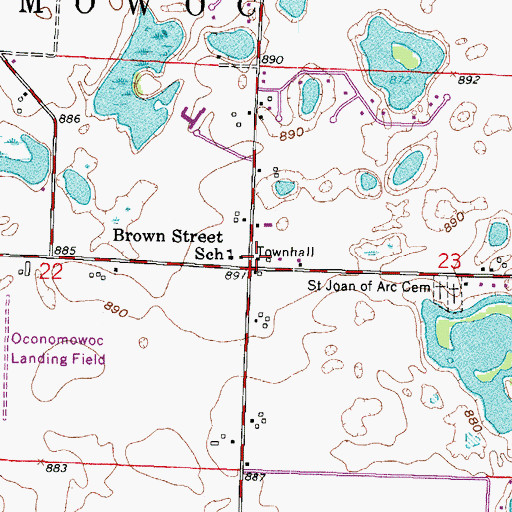 Topographic Map of Oconomowoc Town Police Department, WI