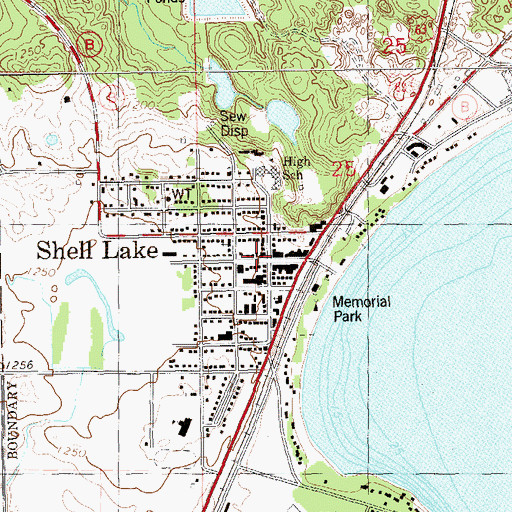 Topographic Map of Shell Lake Police Department, WI