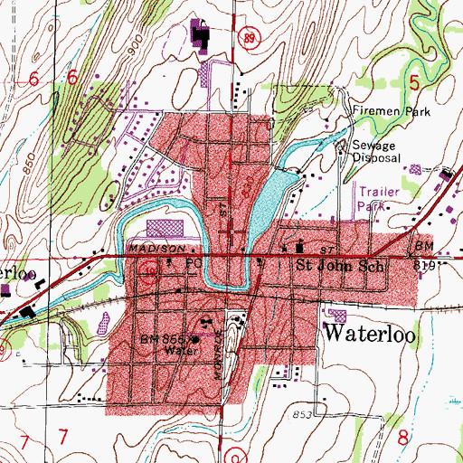 Topographic Map of Waterloo Police Department, WI
