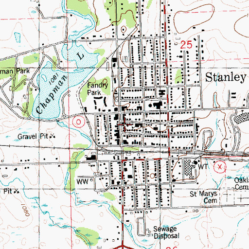 Topographic Map of Stanley Police Department, WI