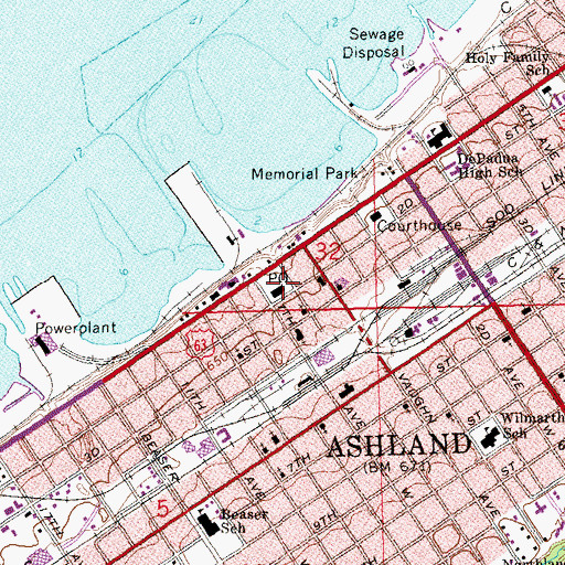 Topographic Map of Ashland Police Department, WI