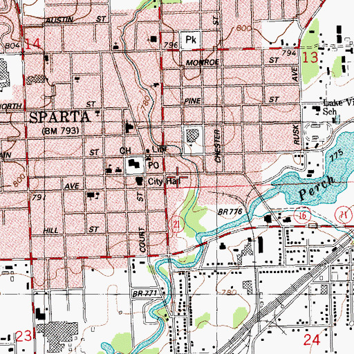 Topographic Map of Sparta Police Department, WI