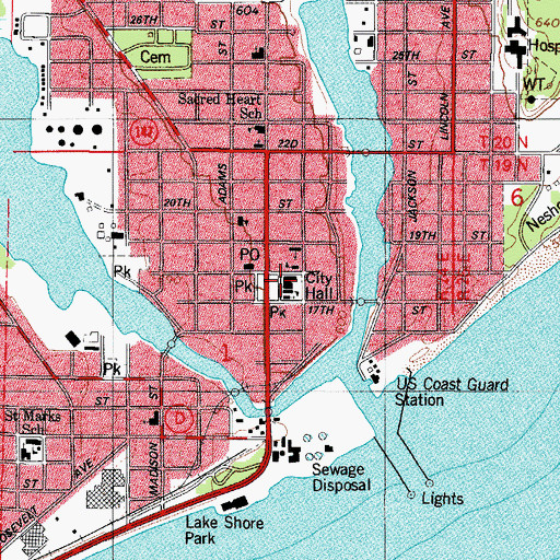 Topographic Map of Two Rivers Police Department, WI
