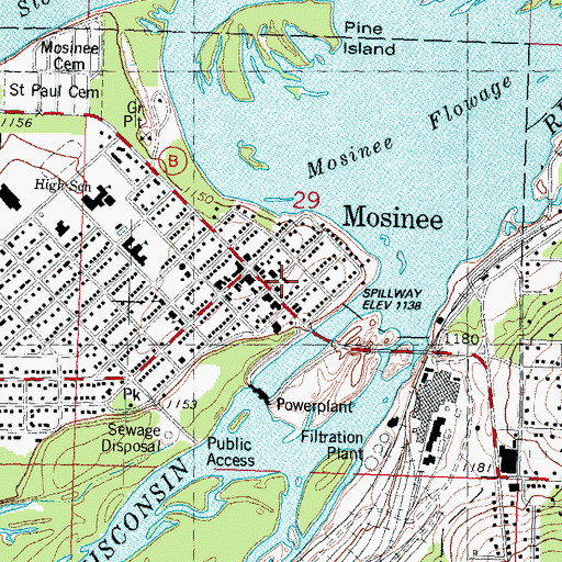 Topographic Map of Mosinee Police Department, WI