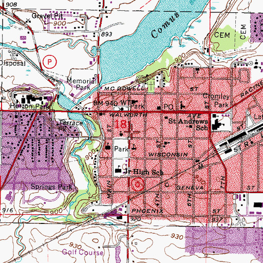 Topographic Map of Delavan City Police Department, WI