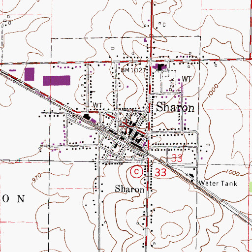Topographic Map of Sharon Police Department, WI