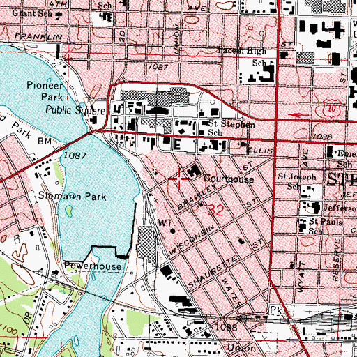 Topographic Map of Portage County Sheriff's Office, WI