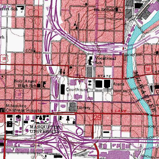 Topographic Map of Milwaukee Police Department District 1, WI