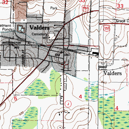 Topographic Map of Valders Police Department, WI