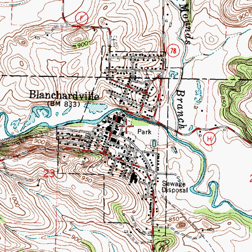 Topographic Map of Blanchardville Police Department, WI