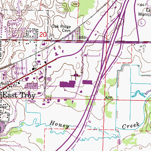 Topographic Map of East Troy Police Department, WI