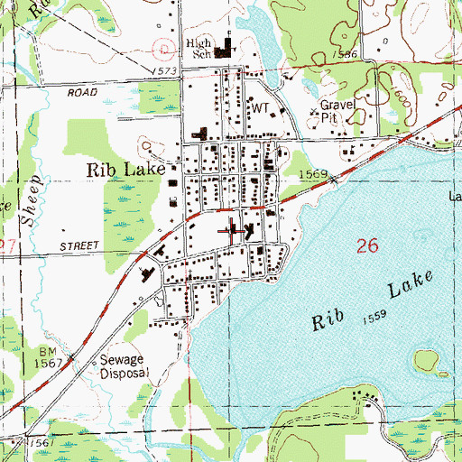 Topographic Map of Rib Lake Police Department, WI