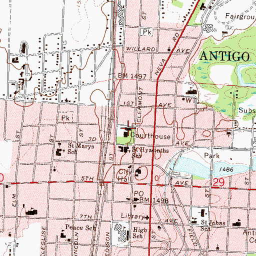 Topographic Map of Langlade County Sheriff's Office, WI