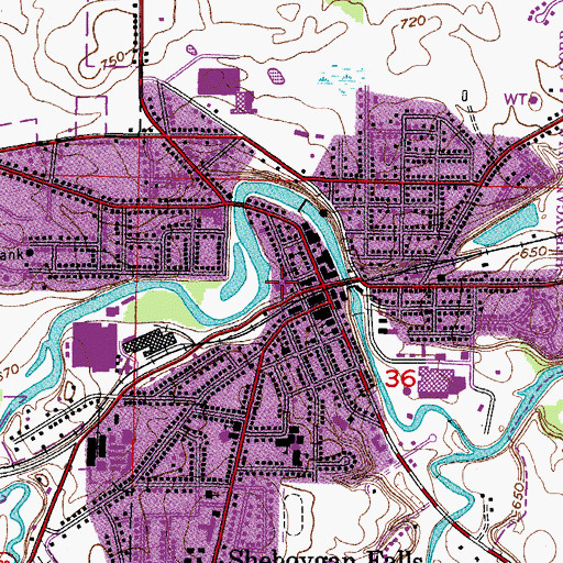 Topographic Map of Sheboygan Falls Police Department, WI