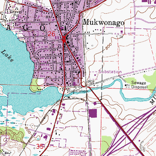 Topographic Map of Mukwonago Police Department, WI