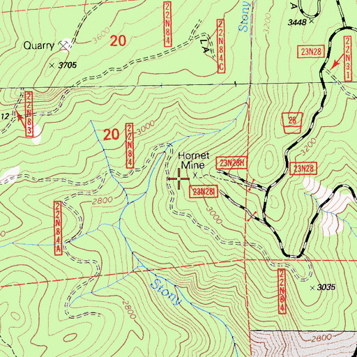 Topographic Map of Hornet Mine, CA
