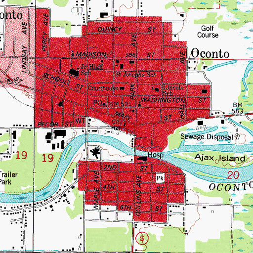 Topographic Map of Oconto Police Department, WI