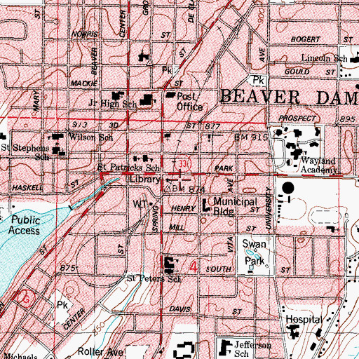 Topographic Map of Beaver Dam Police Department, WI