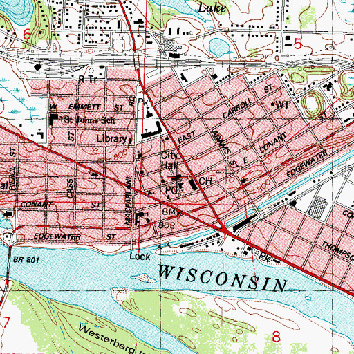 Topographic Map of Portage Police Department, WI
