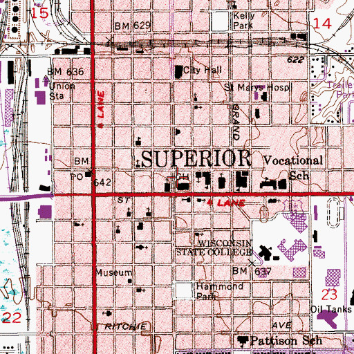 Topographic Map of Superior Police Department, WI
