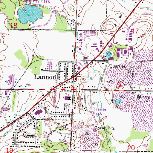 Topographic Map of Lannon Police Department, WI